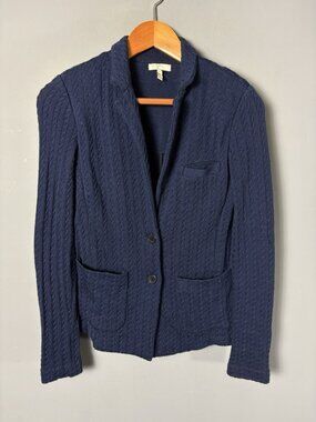 JOIE Womens XS Navy Blue Cable Knit Wool Blazer Jacket Cardigan Sweater